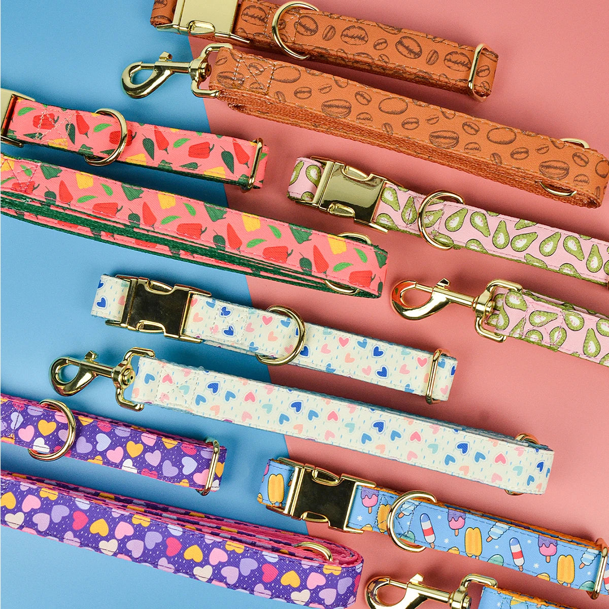 Colorful Luxury Dog Collar and Leash Set for All Sizes