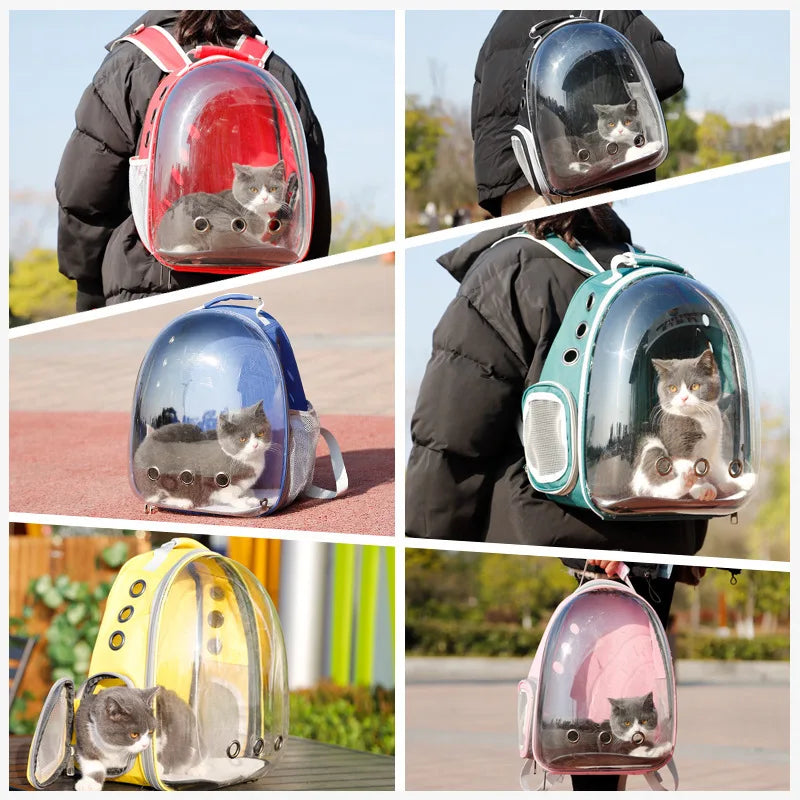 Breathable Cat Bag for Outdoor Travel with Transparent Design.