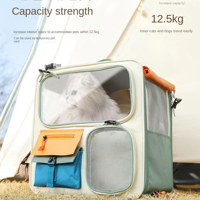 Portable Double-Shoulder Cat Backpack for Travel with Large Capacity.