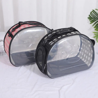 Breathable Pet Shoulder Bag for Outdoor Travel with Transparent Design.