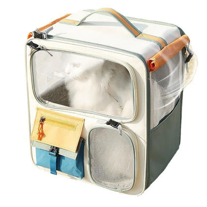 Portable Double-Shoulder Cat Backpack for Travel with Large Capacity.