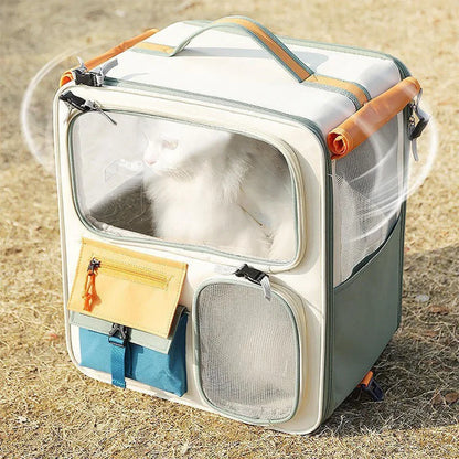 Portable Double-Shoulder Cat Backpack for Travel with Large Capacity.