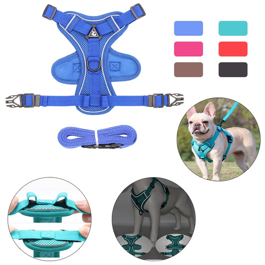 Adjustable Reflective Dog Harness and Leash Set for Small Dogs