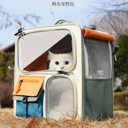 Portable Double-Shoulder Cat Backpack for Travel with Large Capacity.