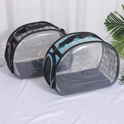 Breathable Pet Shoulder Bag for Outdoor Travel with Transparent Design.