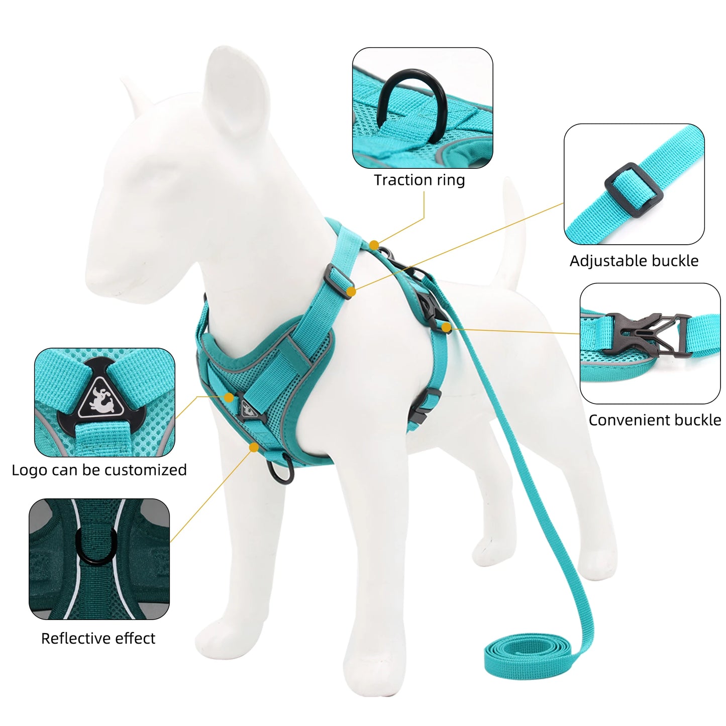 Adjustable Reflective Dog Harness and Leash Set for Small Dogs